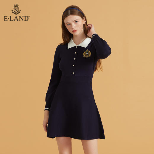 衣恋气质翻领针织学院徽章修身连衣裙EEOKB49H1M 商品图4