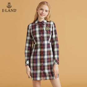 衣恋宽松学院格子衬衫裙EEOWB49C5M