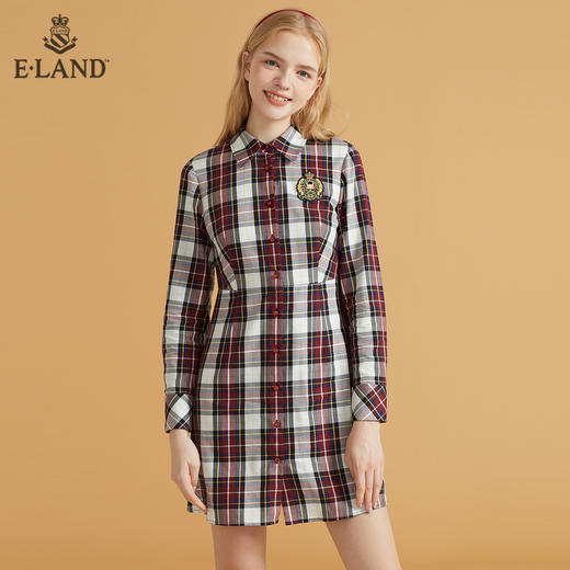 衣恋宽松学院格子衬衫裙EEOWB49C5M 商品图0