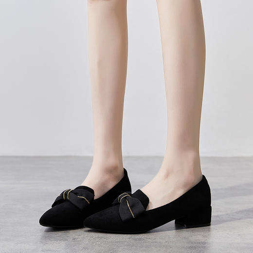 ZHR【蝴蝶结】粗跟通勤工作鞋浅口尖头鞋子女婚鞋女乐福鞋女单鞋女鞋 商品图4