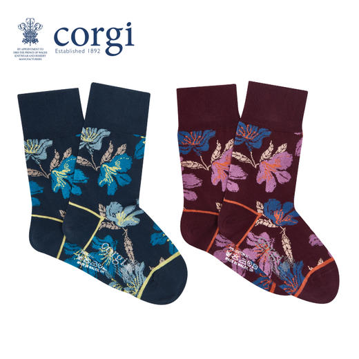 CORGI柯基英国男女同款进口拼色花卉点缀针织中筒袜秋冬季男女同款 商品图0
