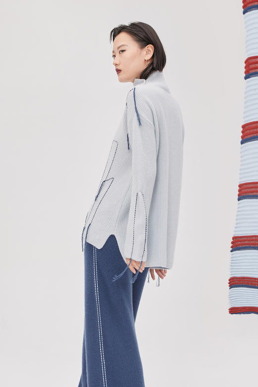  手工装饰线高领羊绒女套衫 SJF93W118N 商品图1
