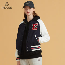 衣恋时尚运动拼接藏青色棒球服EEMTB49C7M