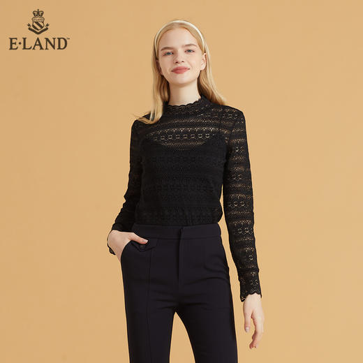 衣恋甜美半高领花朵镂空蕾丝上衣EELAB49C2C 商品图0