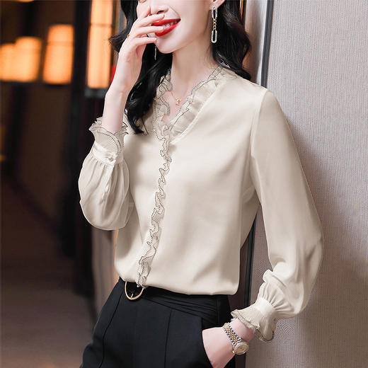 雪纺长袖时尚洋气春立领打底衬衣 RWQ3502 商品图4