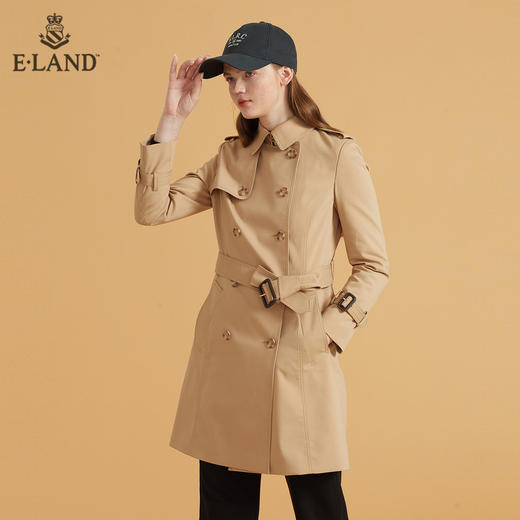 衣恋双排扣腰带高领风衣EEJTB49H1C 商品图0