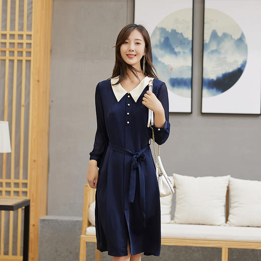 【减龄显白，气质优雅】慕云姿2021秋季新款气质华尔缎长袖连衣裙 商品图1