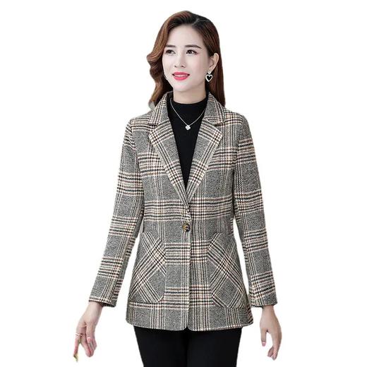 MQ-MZX808新款时尚气质休闲翻领长袖一粒扣短款格子小西服外套 商品图1