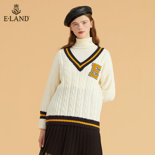 衣恋经典款撞色V领减龄学院风针织衫女EEKWB49Q2N 商品图4