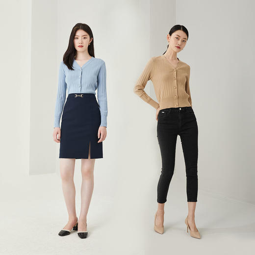 PRICH2021年新款外套气质修身ⅴ领休闲纯色针织开衫PRKCB7801N 商品图2