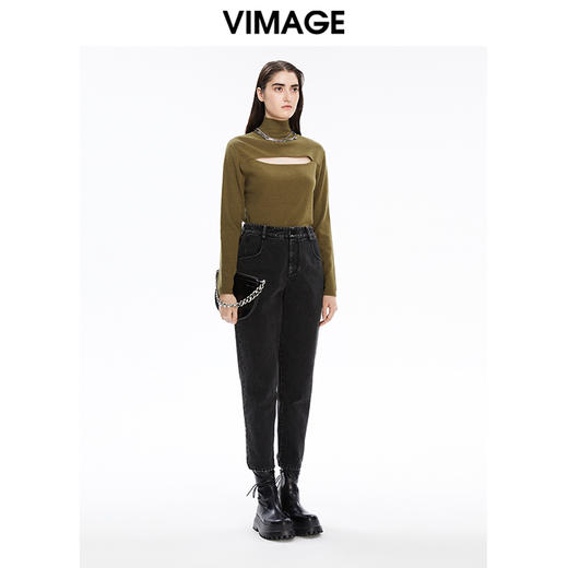 VIMAGE纬漫纪秋季新款简约温柔纯色高领百搭针织衫女打底衫V1601215 商品图5