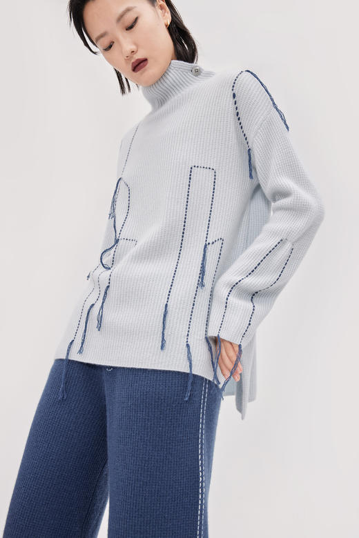  手工装饰线高领羊绒女套衫 SJF93W118N 商品图0