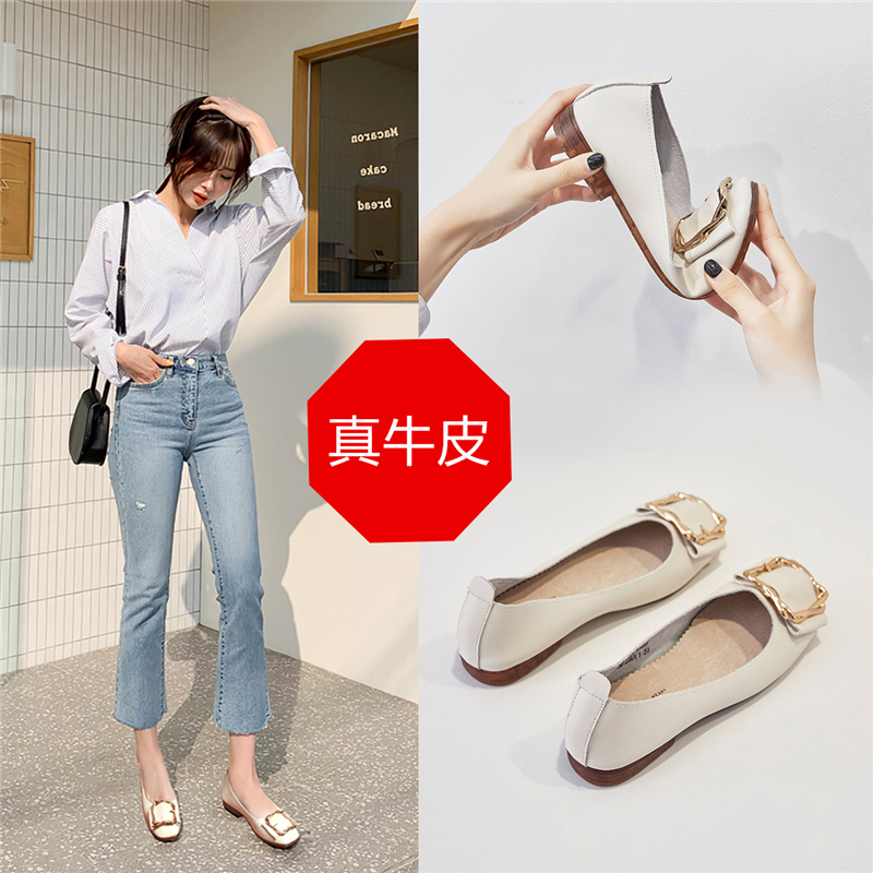 ZHR新款奶奶鞋妈妈鞋女浅口通勤鞋子女皮鞋豆豆鞋女单鞋女鞋
