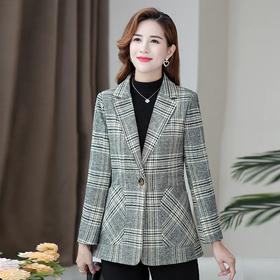 MQ-MZX808新款时尚气质休闲翻领长袖一粒扣短款格子小西服外套