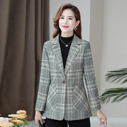 MQ-MZX808新款时尚气质休闲翻领长袖一粒扣短款格子小西服外套 商品图0