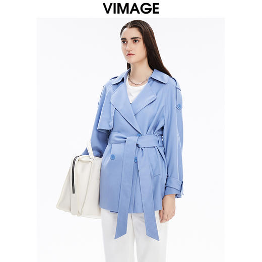 VIMAGE纬漫纪秋季新款气质时尚中长款款翻领收腰显瘦百搭风衣外套V1603217 商品图1