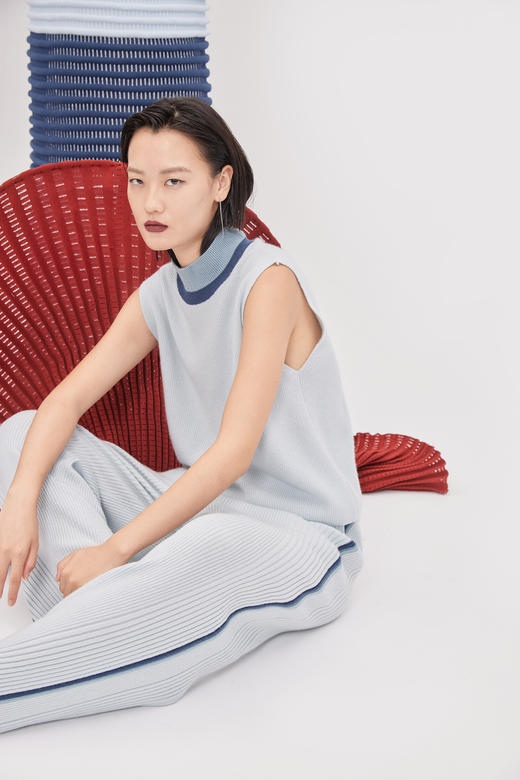 羊绒抽条针织直筒女裤 SJF93K114N 商品图9