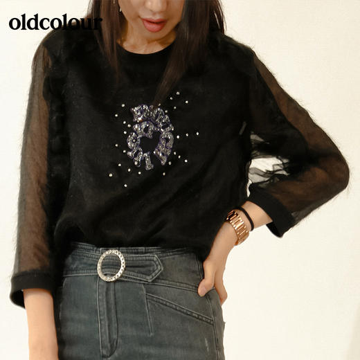 oldcolour欧珂秋网纱中袖套头衫黑色衬衫女M31012149 商品图3