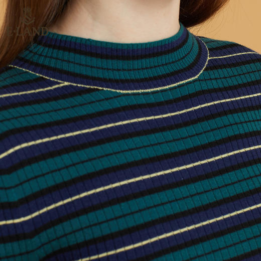 衣恋简约圆领撞色横条纹长袖毛衣EEKWB49C3M 商品图3