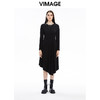VIMAGE纬漫纪秋季新款纯色百搭显瘦收腰不规则下摆连衣裙女V1607230 商品缩略图1