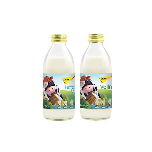 德国捷森全脂/低脂牛奶240ml 德国生态牧场黄金奶源天然营养滴滴醇厚玻璃瓶装 023905/023906 商品图0