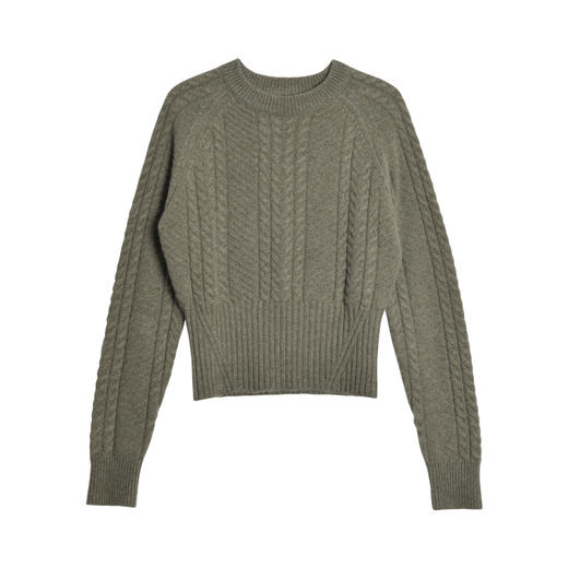 女士2021新款纯山羊绒衫圆领短款绞花套头衫 商品图4