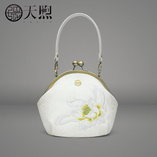 配旗袍女包白色荷花刺绣气质女士手提包晚宴包 商品图0