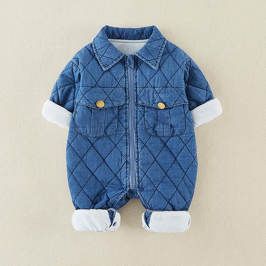 满月婴儿衣服男女宝宝牛仔连体衣秋款哈衣洋气爬服可爱外出厚抱衣 商品图2