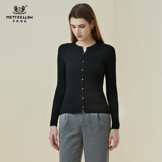 METTE2021年秋冬新品女士100%羊毛开衫时尚修身显瘦薄款针织外套 商品图0