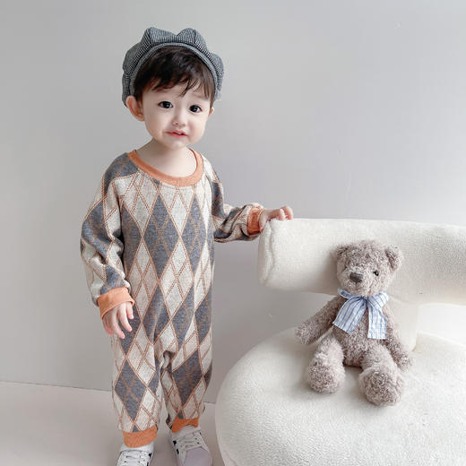 ins婴童韩版爬服秋婴儿针织印花连体衣男女宝宝春秋外出哈衣秋装 商品图1