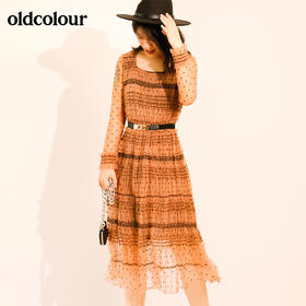 oldcolour秋季波点时尚方领长袖连衣裙M33103354