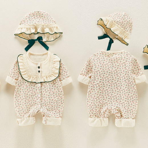 新品婴儿爬服连体衣新生女宝宝百天哈衣公主满月衣服洋气春秋套装 商品图3