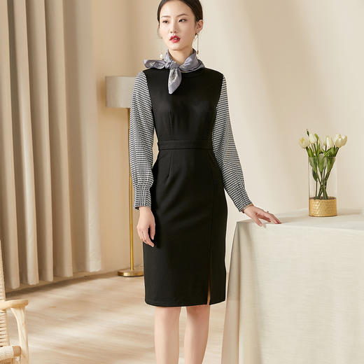 剩M 米思阳2026春季新品拼接针织裙春季时尚长袖修身显瘦气质女神连衣裙女6570 商品图2