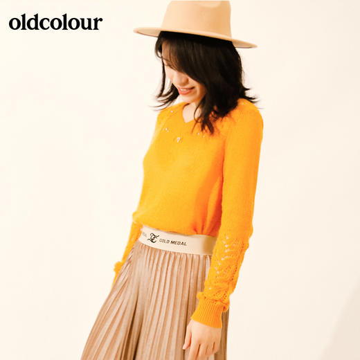 oldcolour秋季钉钻镂空休闲气质纯色外穿针织衫女M33052342 商品图1