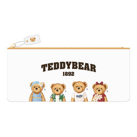 卡杰泰迪熊系列笔袋奶白色-四小只CBD-TD09-8大容量便携拉链袋随身精致学生文具袋简约ins小清新