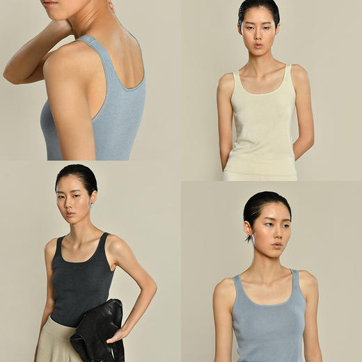 女士2021新款真丝羊绒U型领针织吊带背心 商品图1