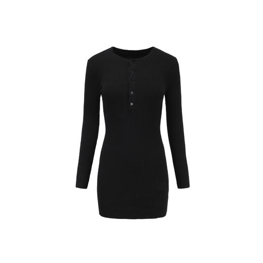 【授权商品】888欧美复古包臀裙胸前系扣圆领长袖修身连衣裙针织裙秋冬女 2021【170888】 商品图5