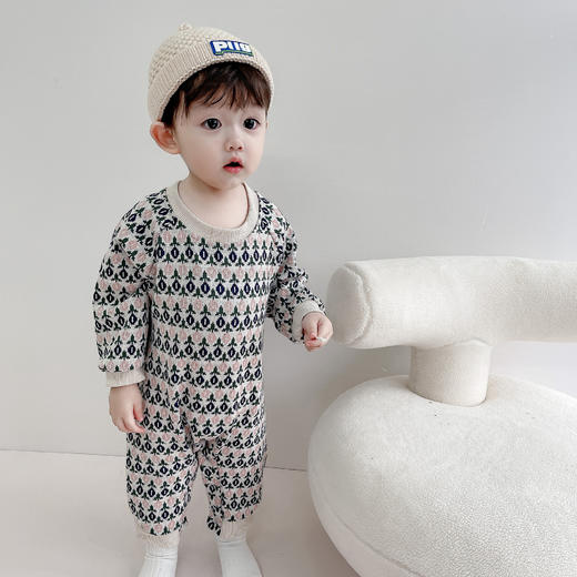 ins婴童韩版爬服秋婴儿针织印花连体衣男女宝宝春秋外出哈衣秋装 商品图3