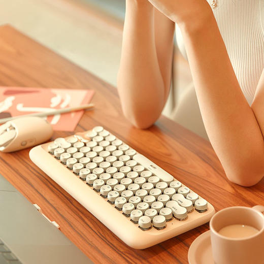 洛斐圆点蓝牙机械键盘EH112S-奶茶无线女生办公家用电竞笔记本 商品图1