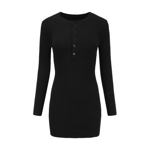 【授权商品】888欧美复古包臀裙胸前系扣圆领长袖修身连衣裙针织裙秋冬女 2021【170888】 商品图4