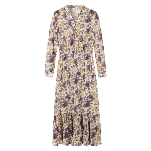 HeyDress长袖碎花连衣裙女法式鱼尾裙收腰雪纺长裙气质裙子 商品图4