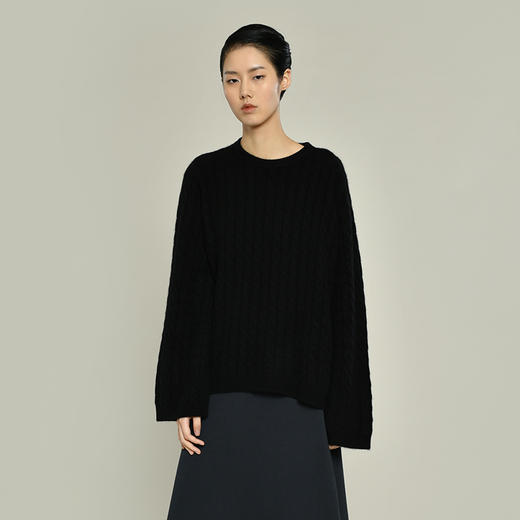 女士2021新款纯山羊绒衫廓形绞花套头衫 商品图3