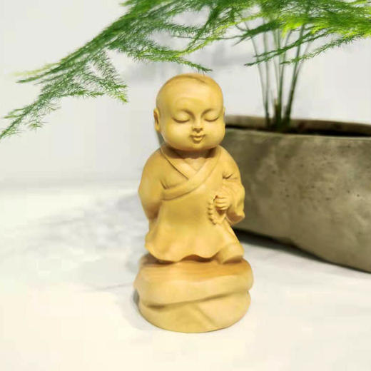 拿珠立岩沙弥°大款&小款黄杨木摆件 商品图1
