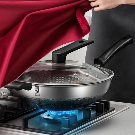  炊大皇炒锅316不锈钢 炒菜锅 双面蜂窝纹不粘炒锅 可立盖 燃气煤气灶电磁炉通用 商品图0