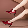 粗跟尖头韩版性感漆皮真皮单鞋红色婚鞋  OLD-5322 商品缩略图1