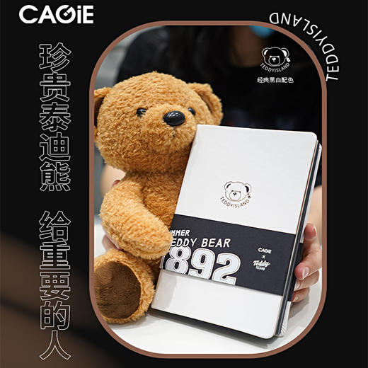 卡杰泰迪熊系列黑白本A6/CA6J-TD03大学生日记本精致笔记本子创意可爱本子简约ins风记事本小随身便携 商品图1