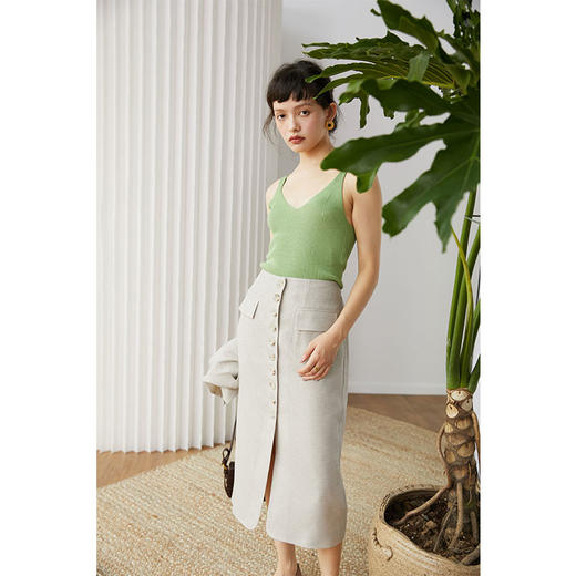 HeyDress醋酸法式半身裙女春薄款直筒开叉中长半裙高腰显瘦小众气质裙子 商品图0