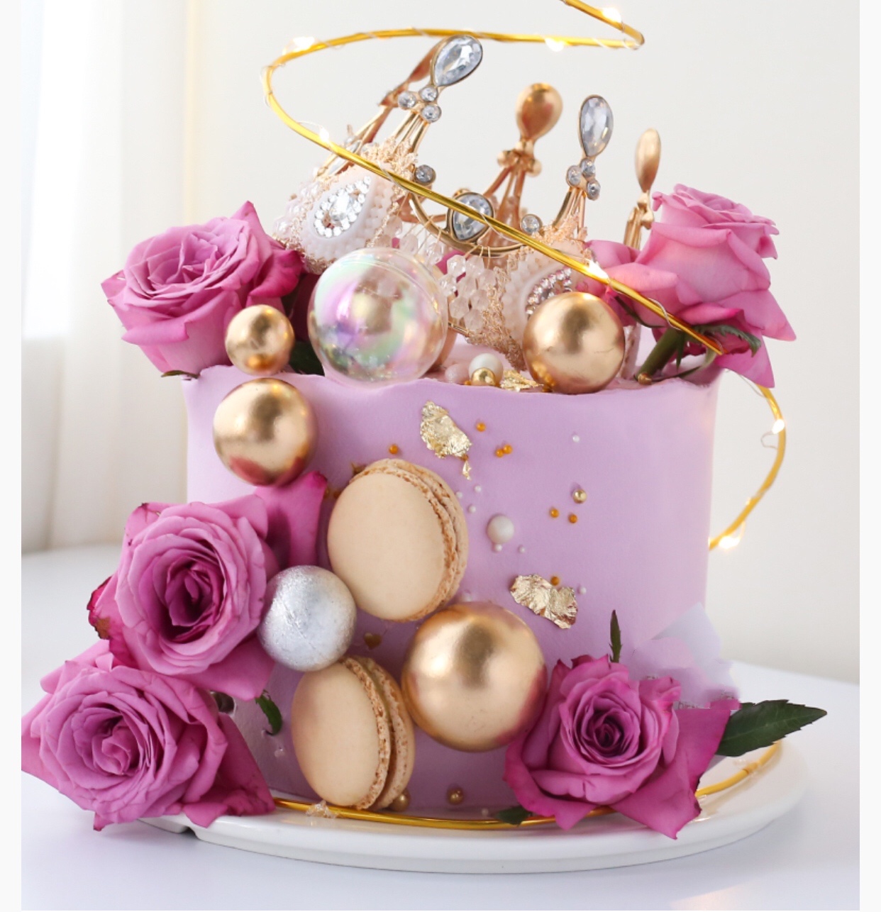 1.5磅华丽心愿 紫色玫瑰女神生日蛋糕