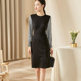 剩M 米思阳2026春季新品拼接针织裙春季时尚长袖修身显瘦气质女神连衣裙女6570