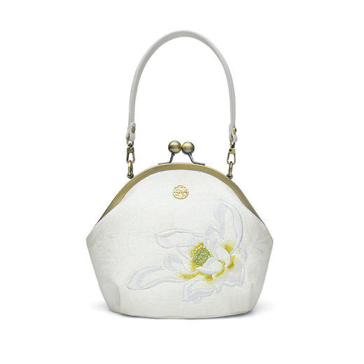 配旗袍女包白色荷花刺绣气质女士手提包晚宴包 商品图4